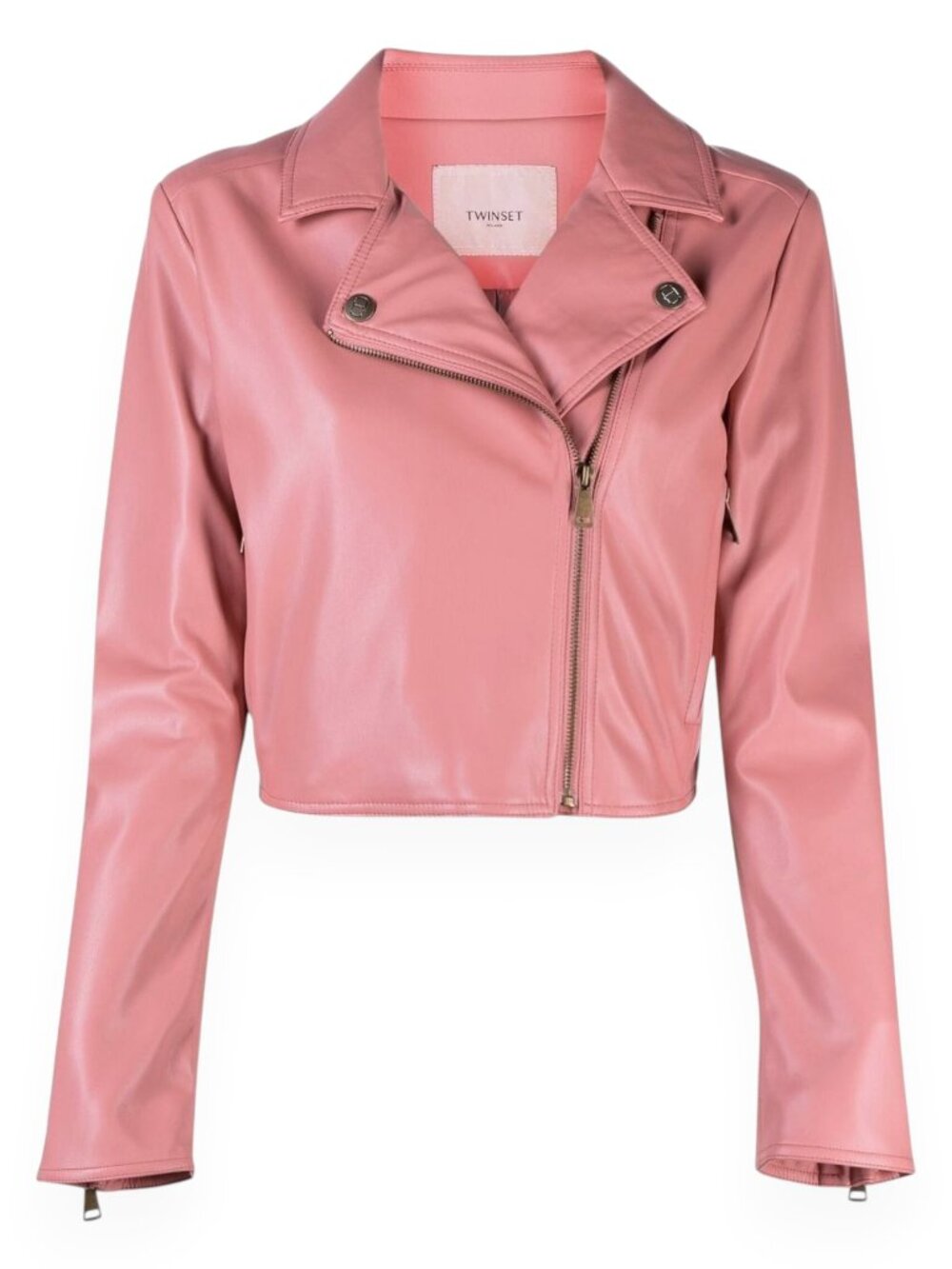 Twinset Milano Rose Pink Off-centre Zip Fastening Biker Faux Leather Jacket S ?